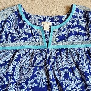 J. Crew Navy and Turquoise Paisley Top